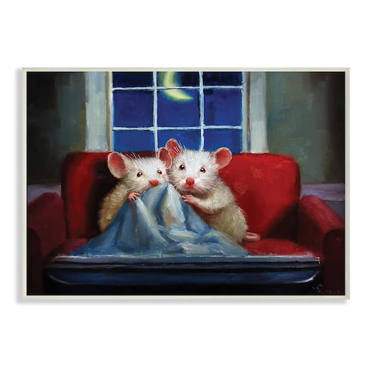 Stupell Industries House Mice Snuggling Under Blanket Watching TV Wall Plaque